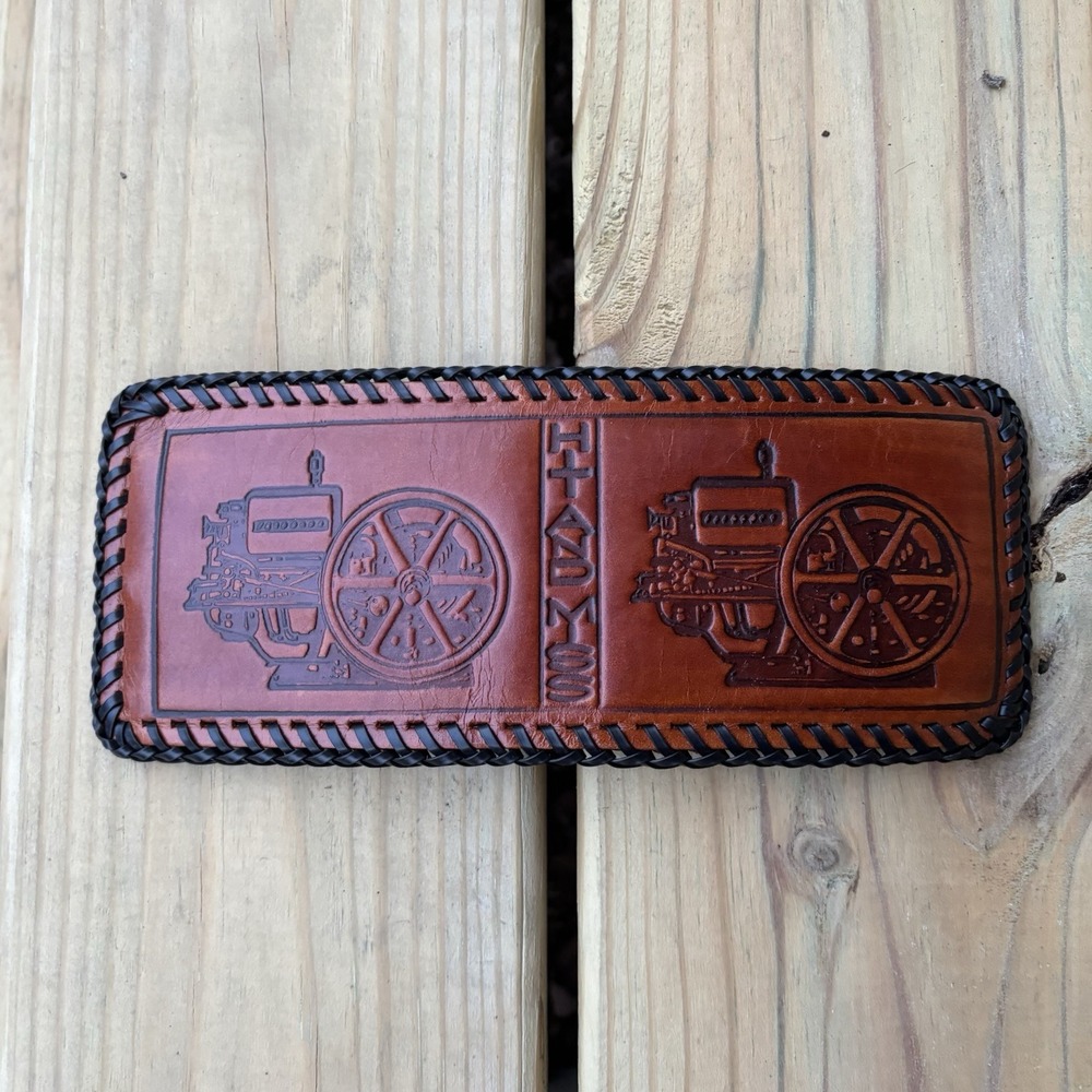 Vintage Leather Bi-Fold Wallet Engine Motor USA Made Whipstitch Hand Tooled